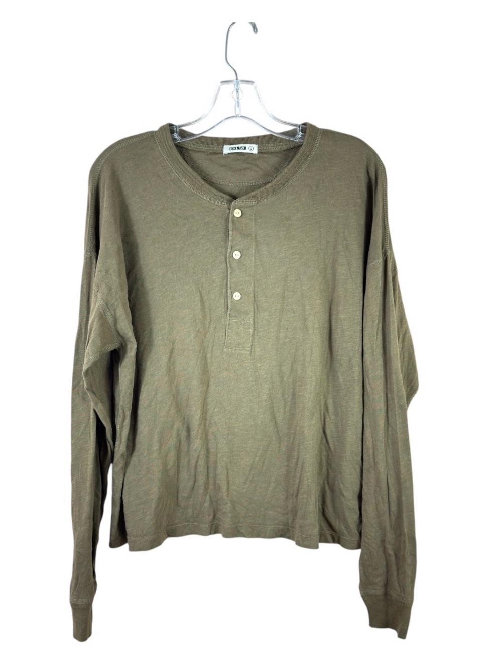 Buck Mason mens size L taupe long sleeve cotton henley t shirt